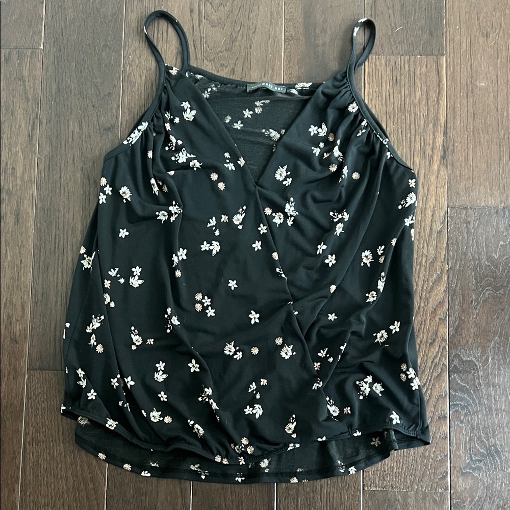 West Kei Black Floral V-Neck Spaghetti Strap Camisole